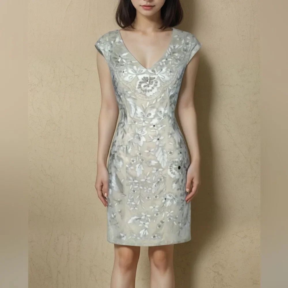 Sue Wong Nocturne Beaded Embroidered Cocktail Dress Sz. 4